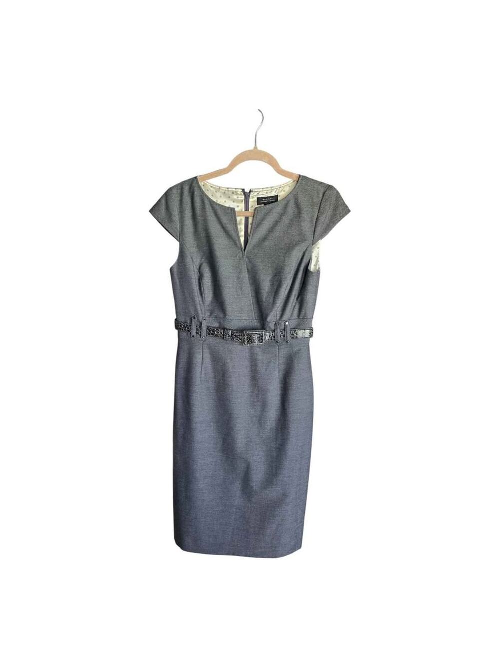 Tahari Arthur S. Levine Grey Belted Sheath Dress Size 4